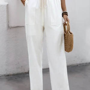 Drawstring Wide Straight Pants