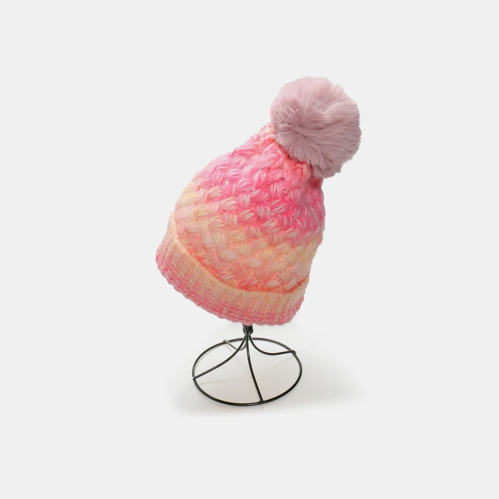 Gradient Knit Hat with Pompom - Image 7