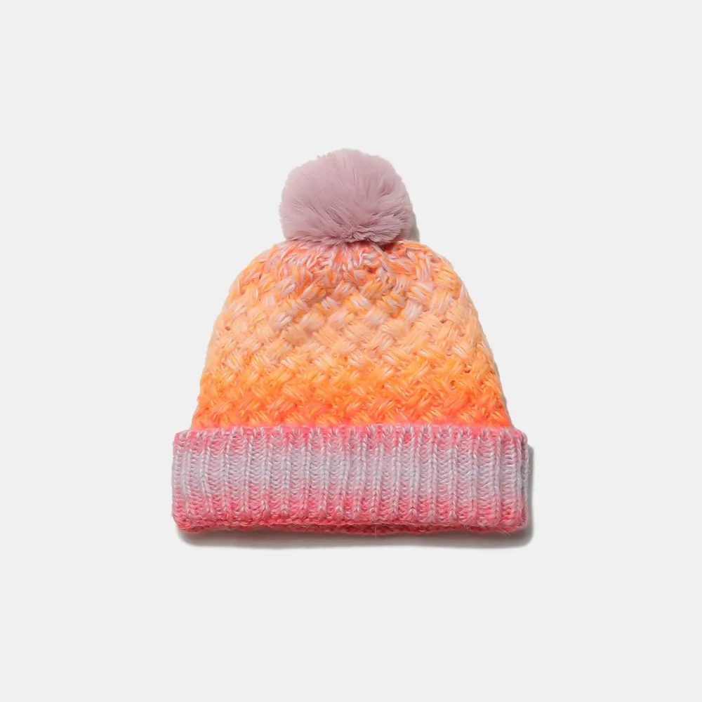 Gradient Knit Hat with Pompom - Image 2