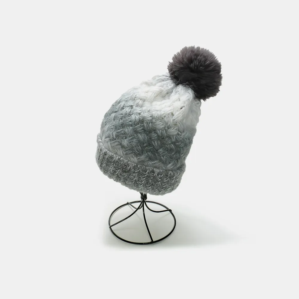 Gradient Knit Hat with Pompom - Image 12