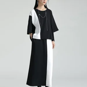 Contrast Color Pullover Dress Sets