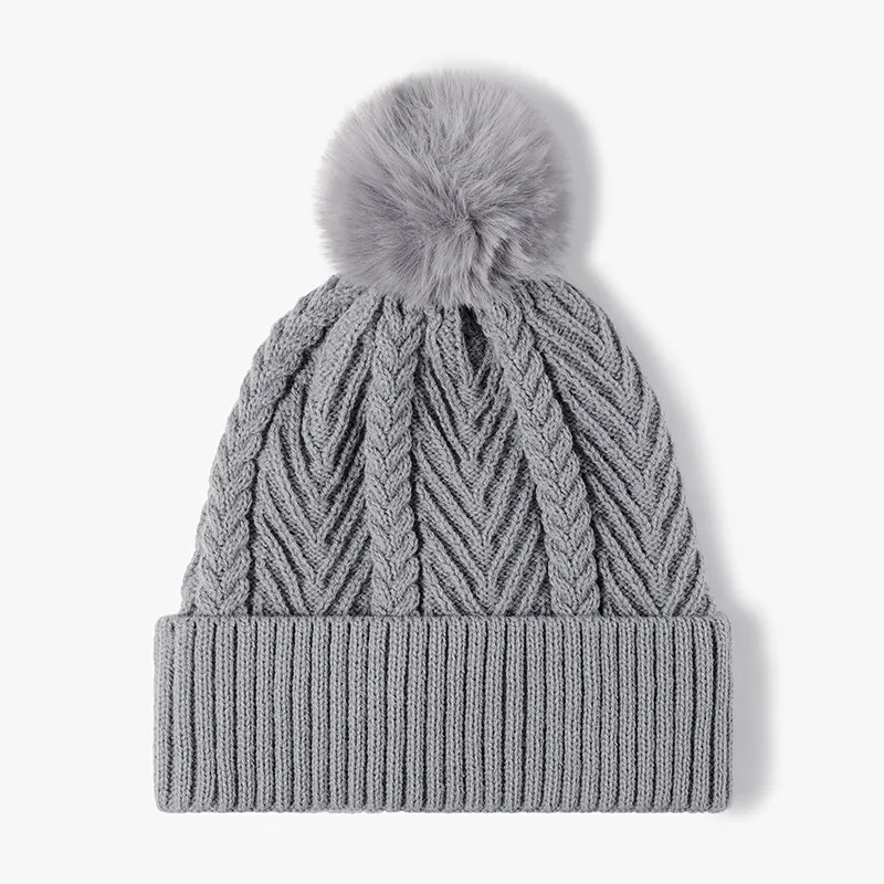 Cable Knit Solid Color Hat with Pompom