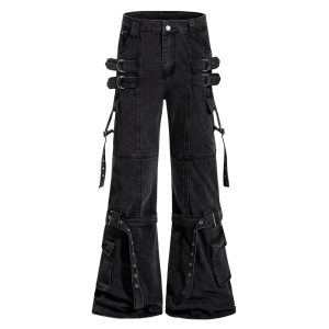 Ribbon denim bell bottom pants